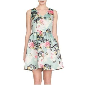CeCe Blue-Green Floral Fit and Flare Dress - Size4